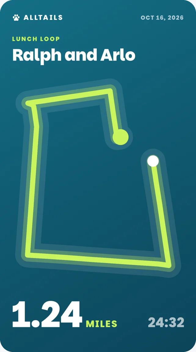 Route card: a bright green route, 1.24 miles in 24:32.
